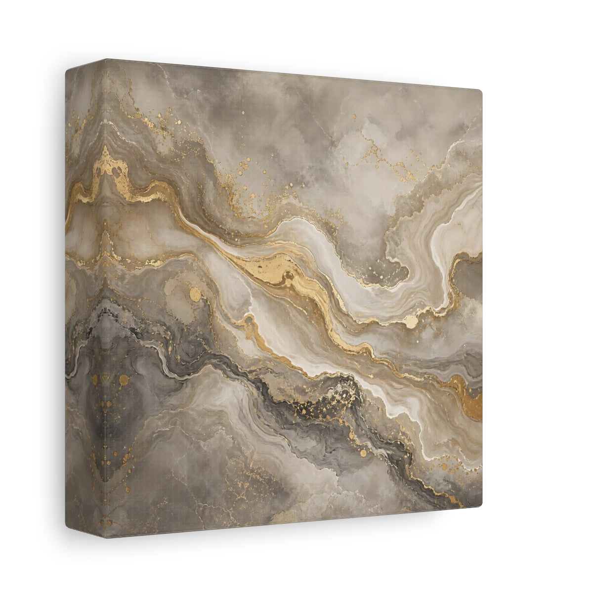 Side Mockup 2. Abstract Abstract Marble Grey Gold Marble shown as stretched canvas wall art