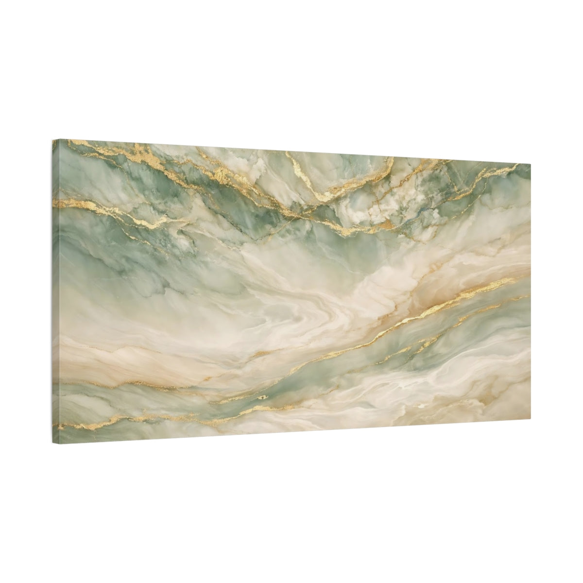 Side Mockup 1. Abstract Marble Mint Gold Marble shown as stretched canvas wall art