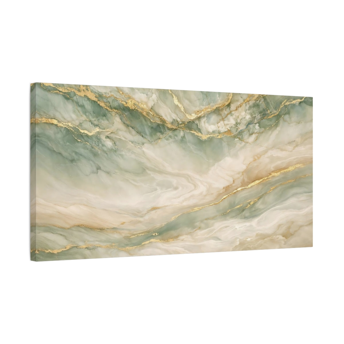 Side Mockup 2. Abstract Marble Mint Gold Marble shown as stretched canvas wall art