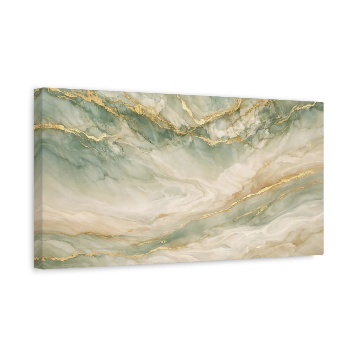 Side Mockup 3. Abstract Marble Mint Gold Marble shown as stretched canvas wall art