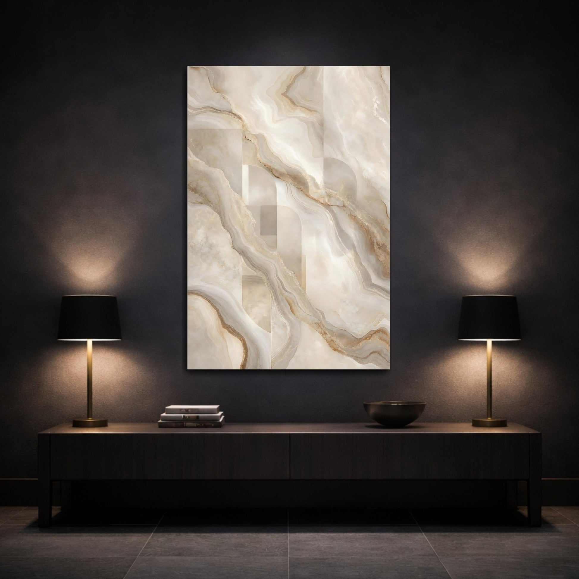 Abstract Marble Pattern Beige And Gold Canvas Wall Art Print – modern Living Room, Above Sofa - YesArtYes
