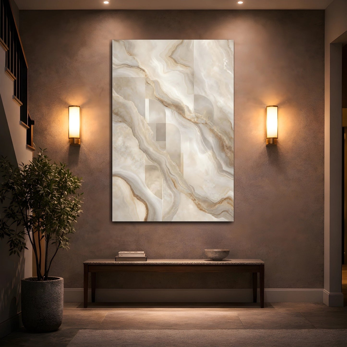 Abstract Marble Pattern Beige And Gold Canvas Wall Art Print – modern Living Room, Above Sofa - YesArtYes