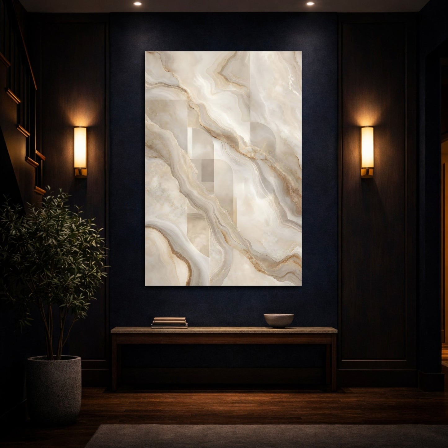 Abstract Marble Pattern Beige And Gold Canvas Wall Art Print – modern Living Room, Above Sofa - YesArtYes