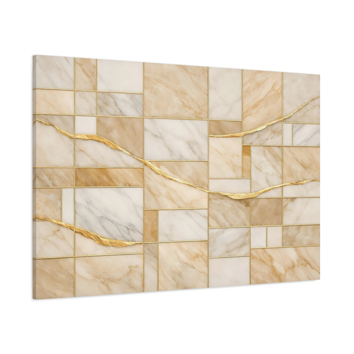 Main Mockup. Abstract Marble Pattern Beige Gold shown as stretched canvas wall art