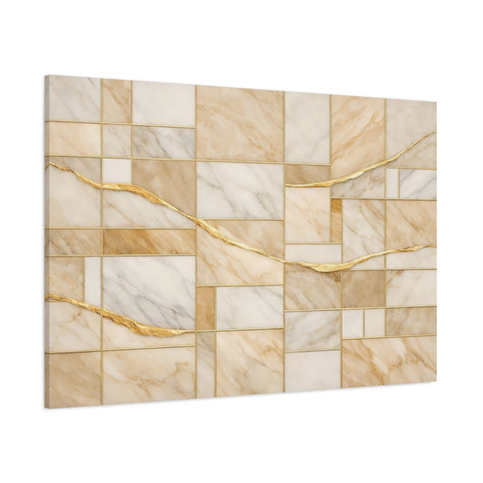Main Mockup. Abstract Marble Pattern Beige Gold shown as stretched canvas wall art