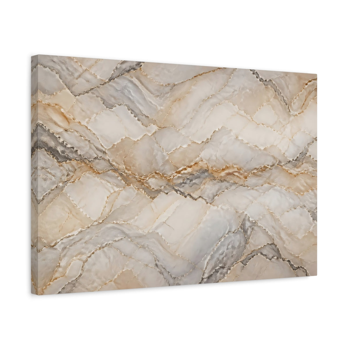 Side Mockup 3. Abstract Marble Pattern Beige Gold Marble shown as stretched canvas wall art