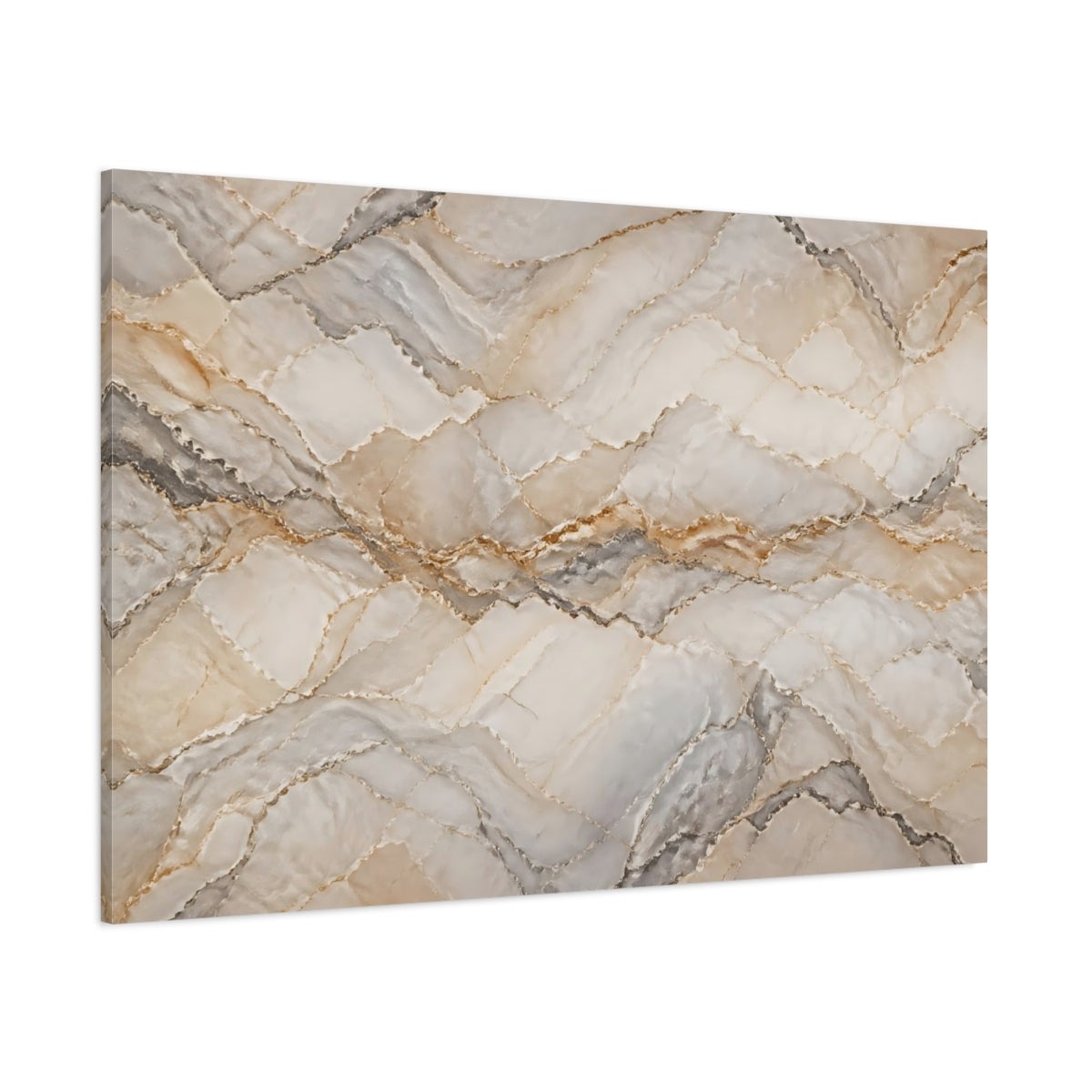 Side Mockup 1. Abstract Marble Pattern Beige Gold Marble shown as stretched canvas wall art