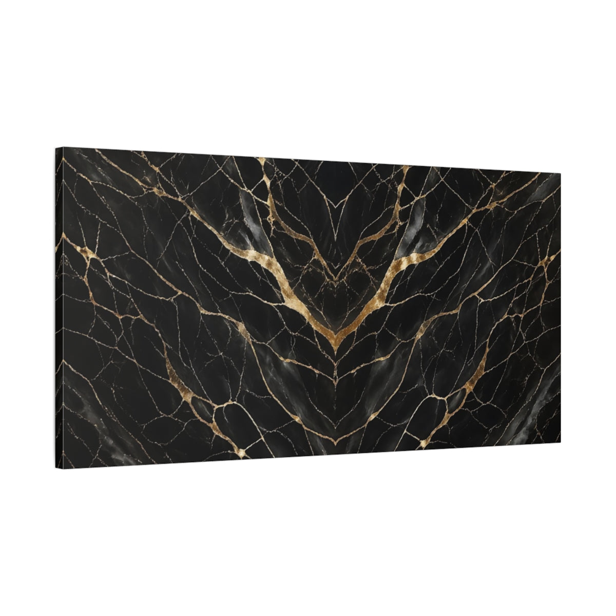 Main Mockup. Abstract Marble Pattern Black And Gold shown as stretched canvas wall art