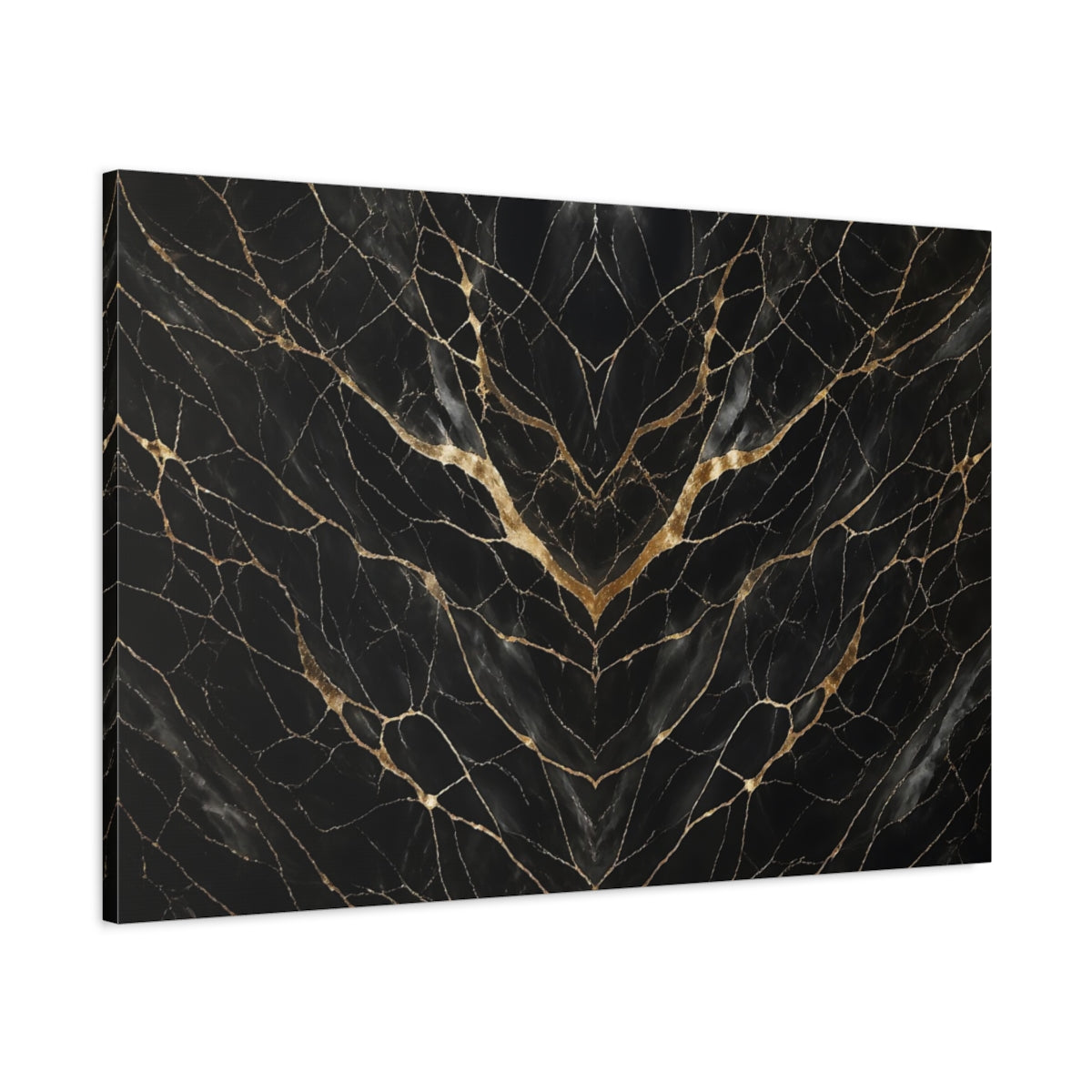 Main Mockup. Abstract Marble Pattern Black Gold shown as stretched canvas wall art