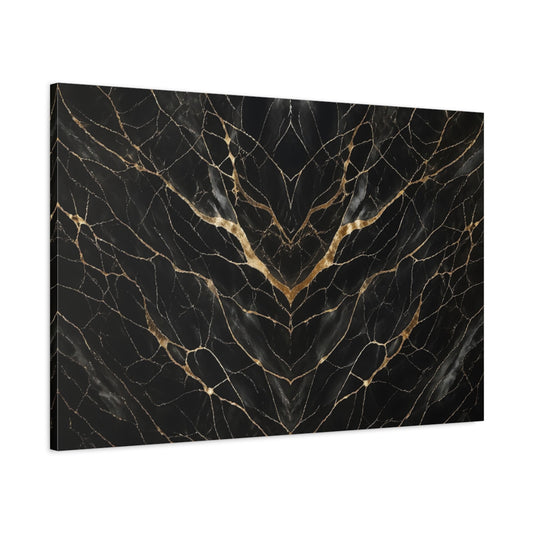 Main Mockup. Abstract Marble Pattern Black Gold shown as stretched canvas wall art