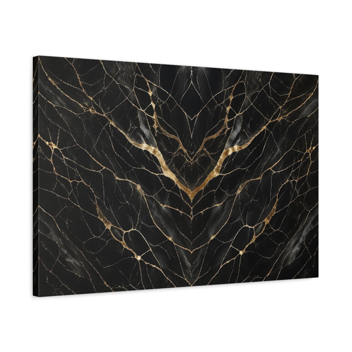 Side Mockup 2. Abstract Marble Pattern Black Gold shown as stretched canvas wall art