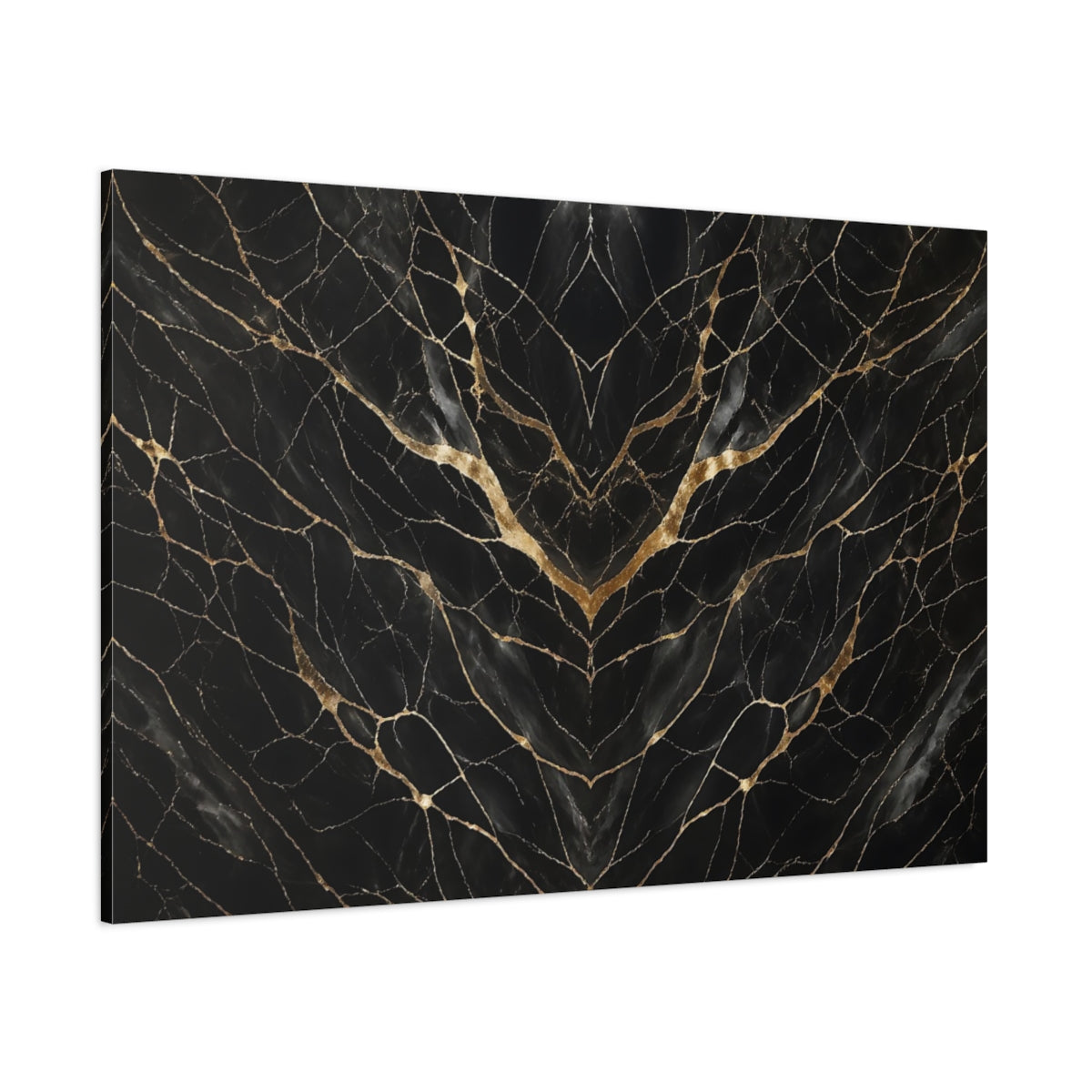 Side Mockup 1. Abstract Marble Pattern Black Gold shown as stretched canvas wall art