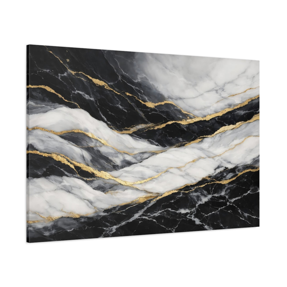 Main Mockup. Abstract Marble Pattern Black Gold Marble shown as stretched canvas wall art