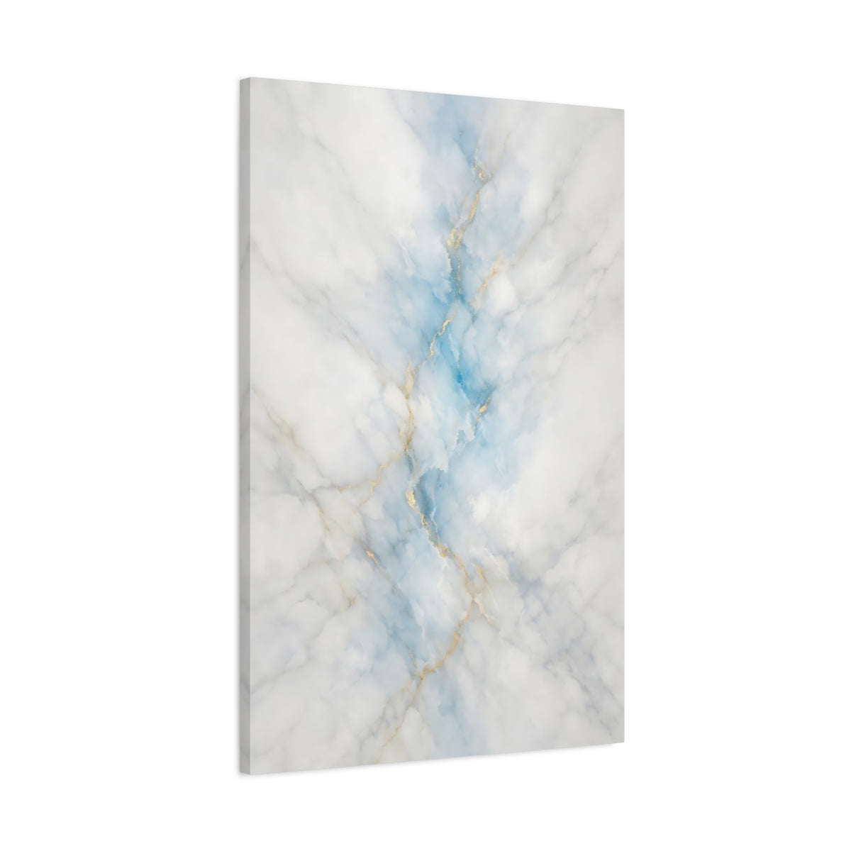 Side Mockup 1. Abstract Marble Pattern Blue Gold Marble shown as stretched canvas wall art