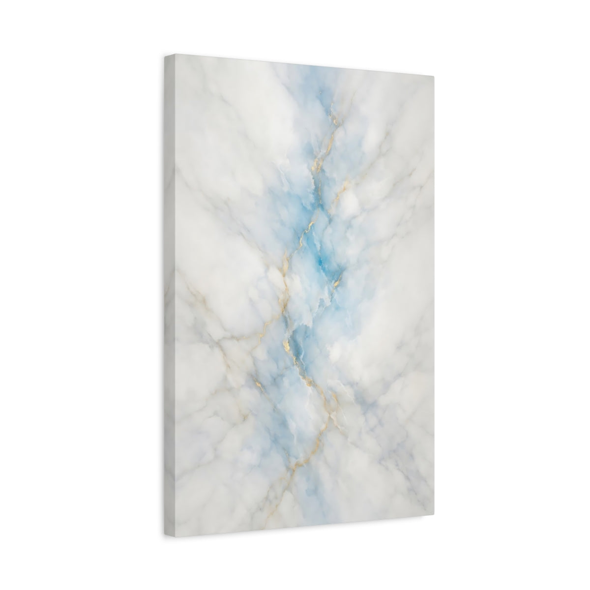 Side Mockup 3. Abstract Marble Pattern Blue Gold Marble shown as stretched canvas wall art
