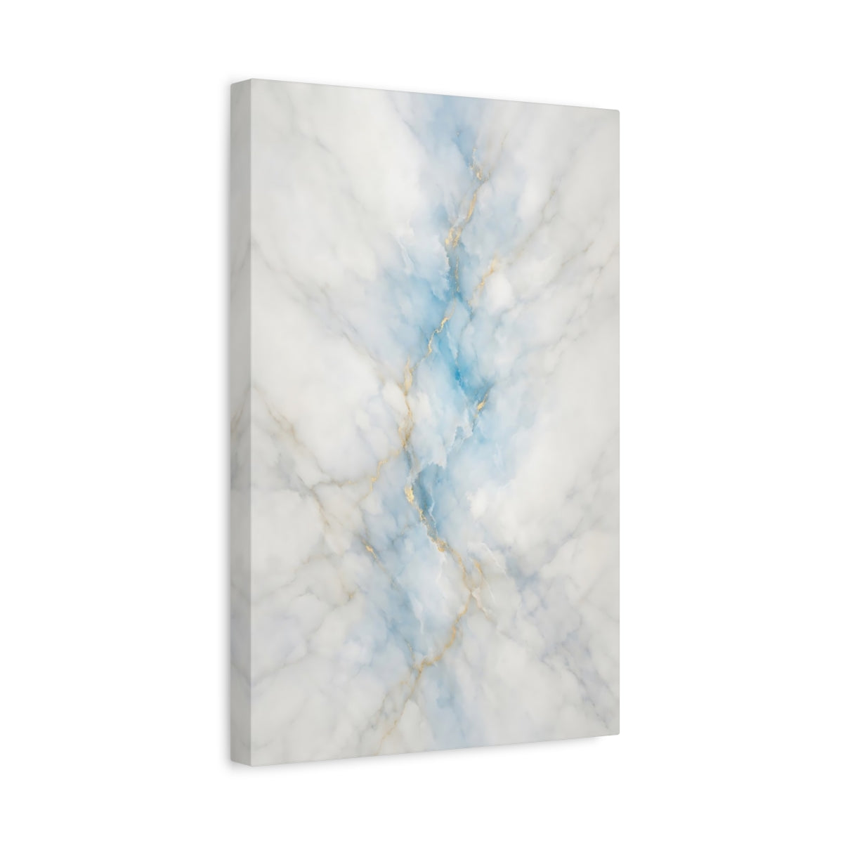 Side Mockup 4. Abstract Marble Pattern Blue Gold Marble shown as stretched canvas wall art