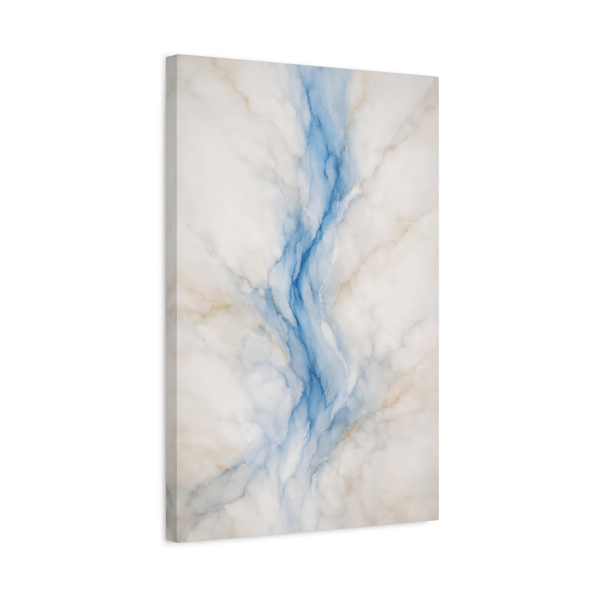 Side Mockup 3. Abstract Marble Pattern Blue White Marble shown as stretched canvas wall art