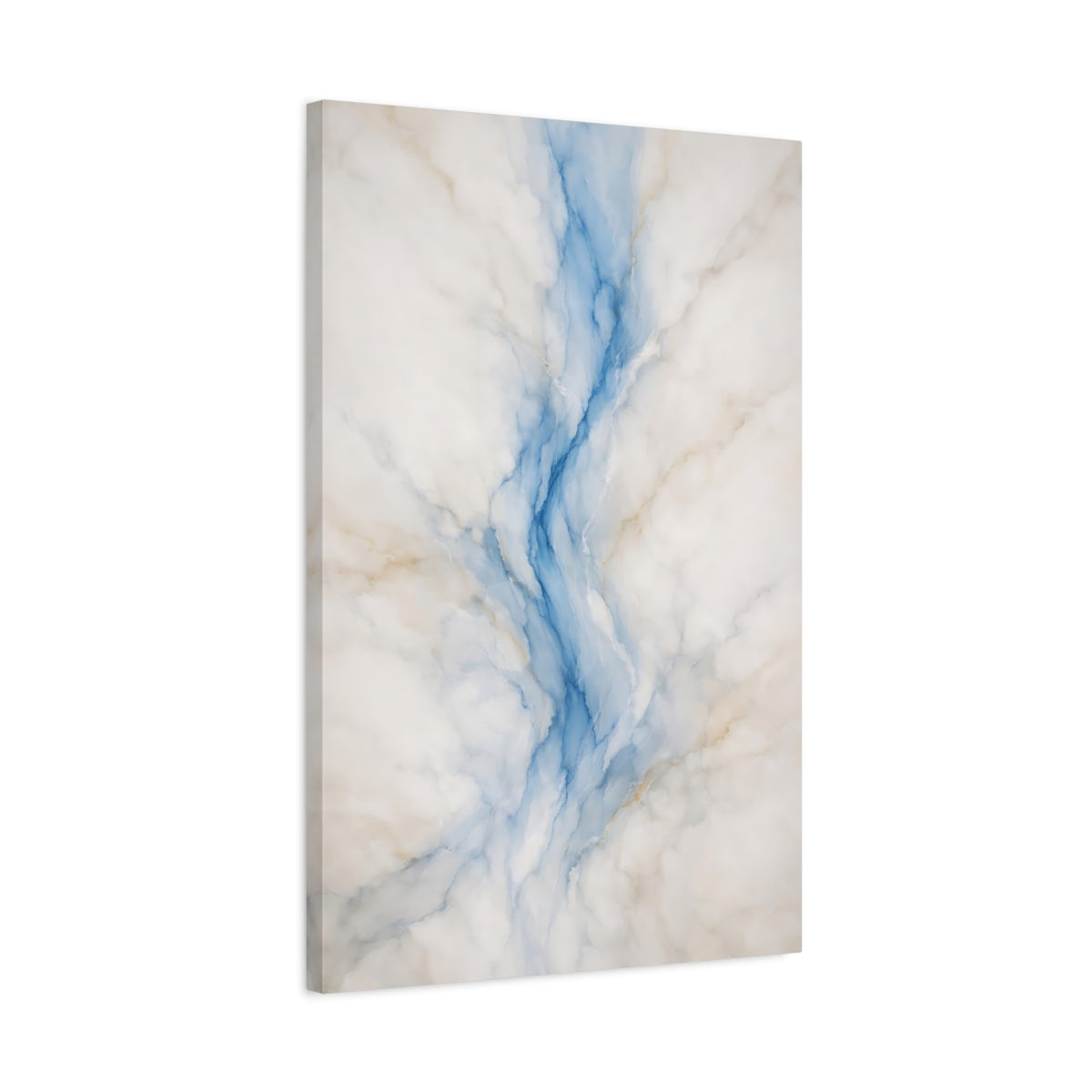Side Mockup 2. Abstract Marble Pattern Blue White Marble shown as stretched canvas wall art