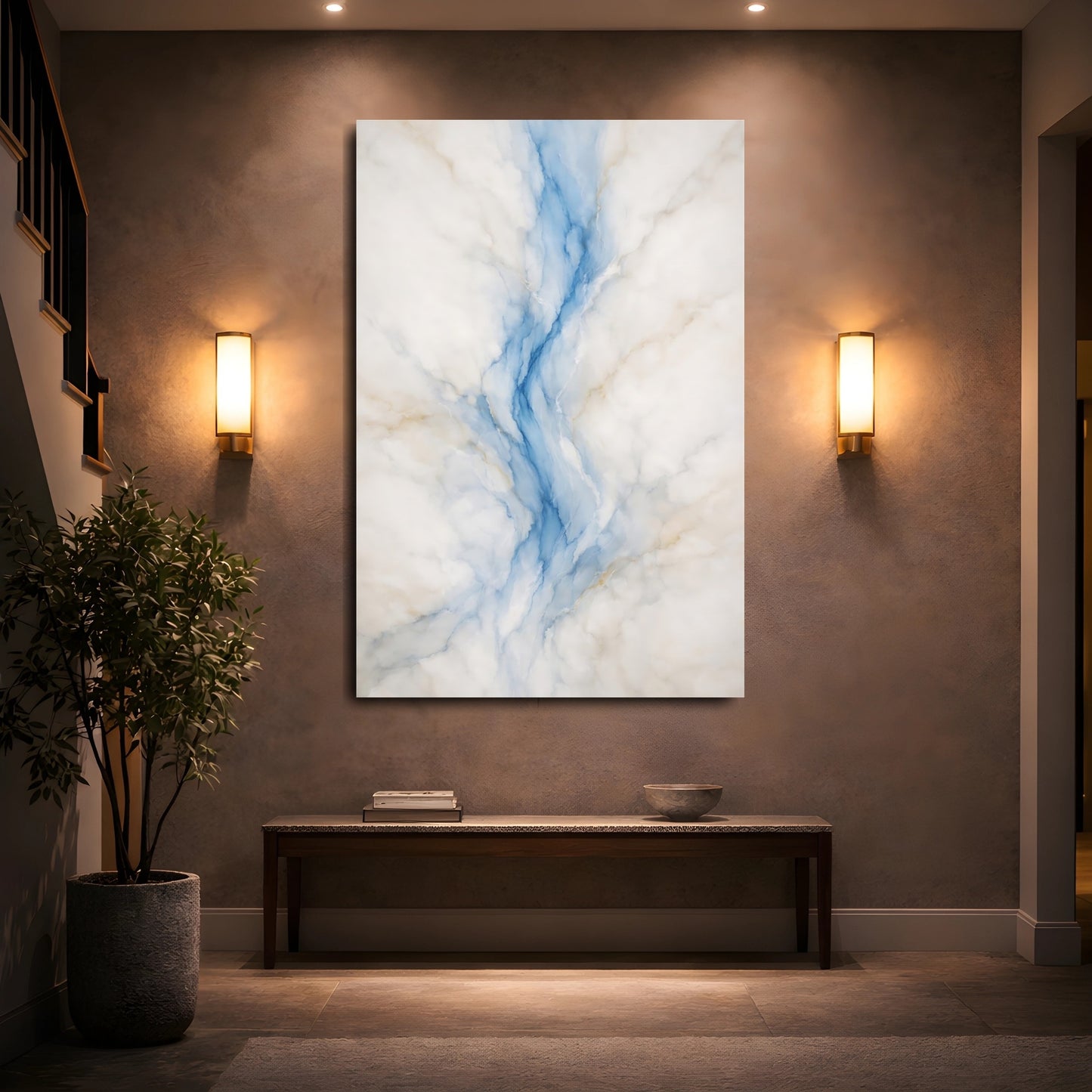 Mockup 4. Abstract Marble Pattern Blue White Marble shown as stretched canvas wall art