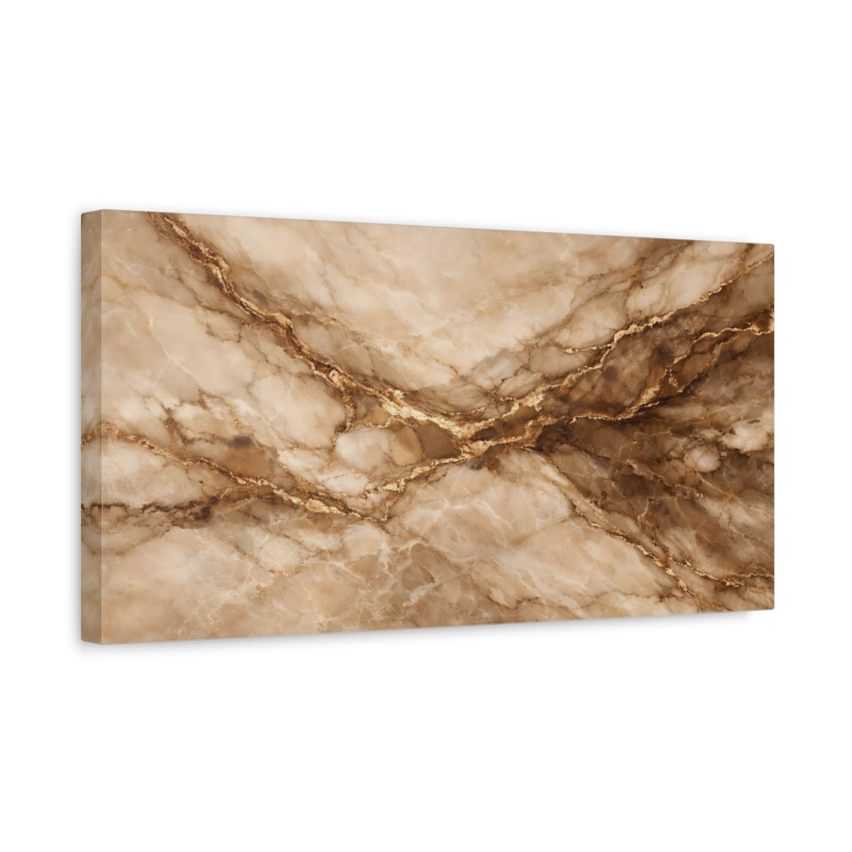 Side Mockup 3. Abstract Marble Pattern Brown Gold Marble shown as stretched canvas wall art