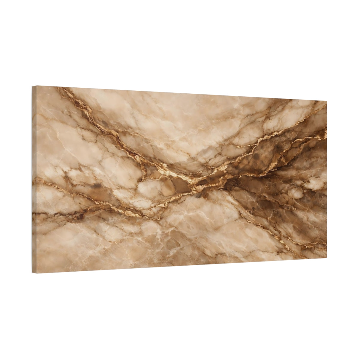 Side Mockup 1. Abstract Marble Pattern Brown Gold Marble shown as stretched canvas wall art