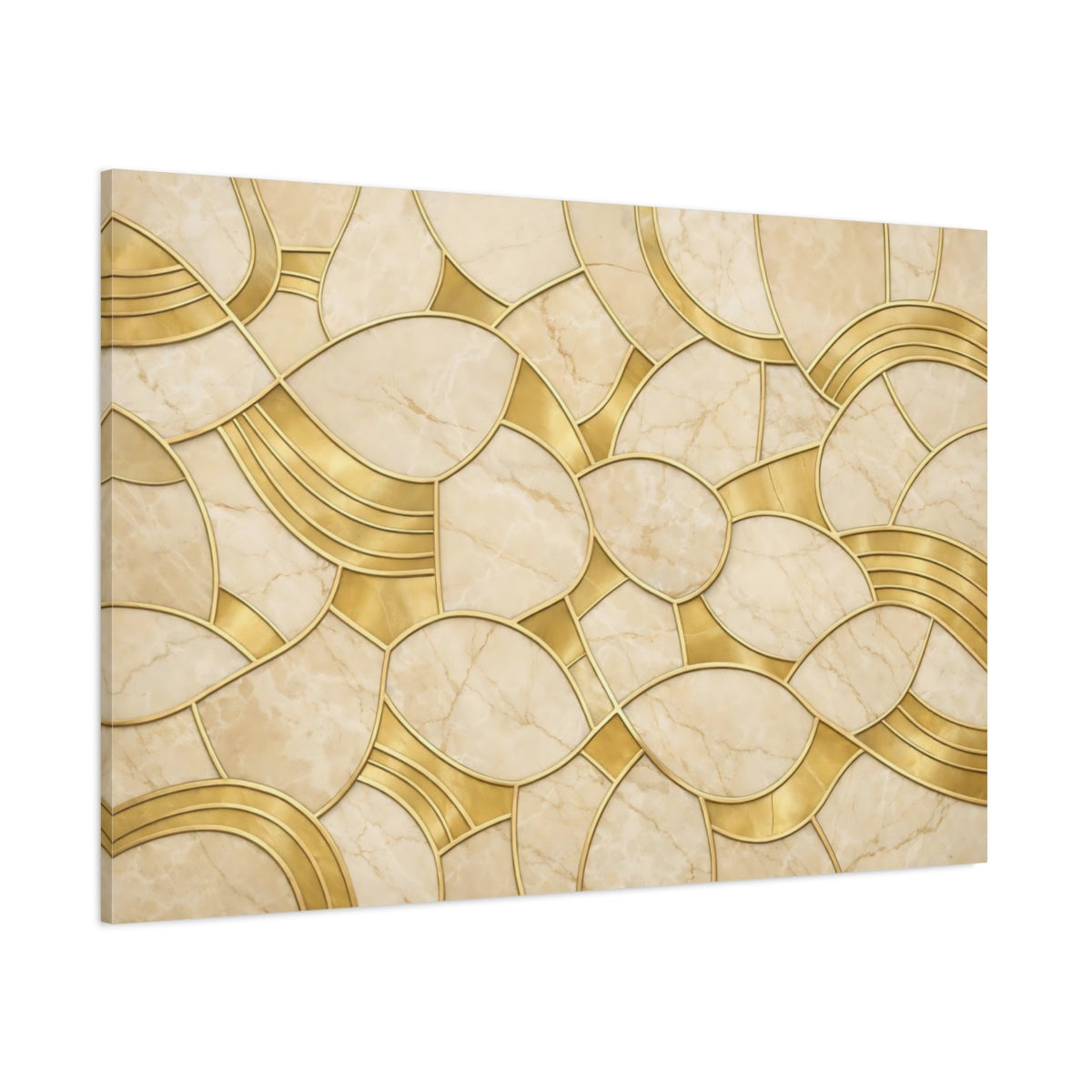 Main Mockup. Abstract Marble Pattern Gold And Beige shown as stretched canvas wall art