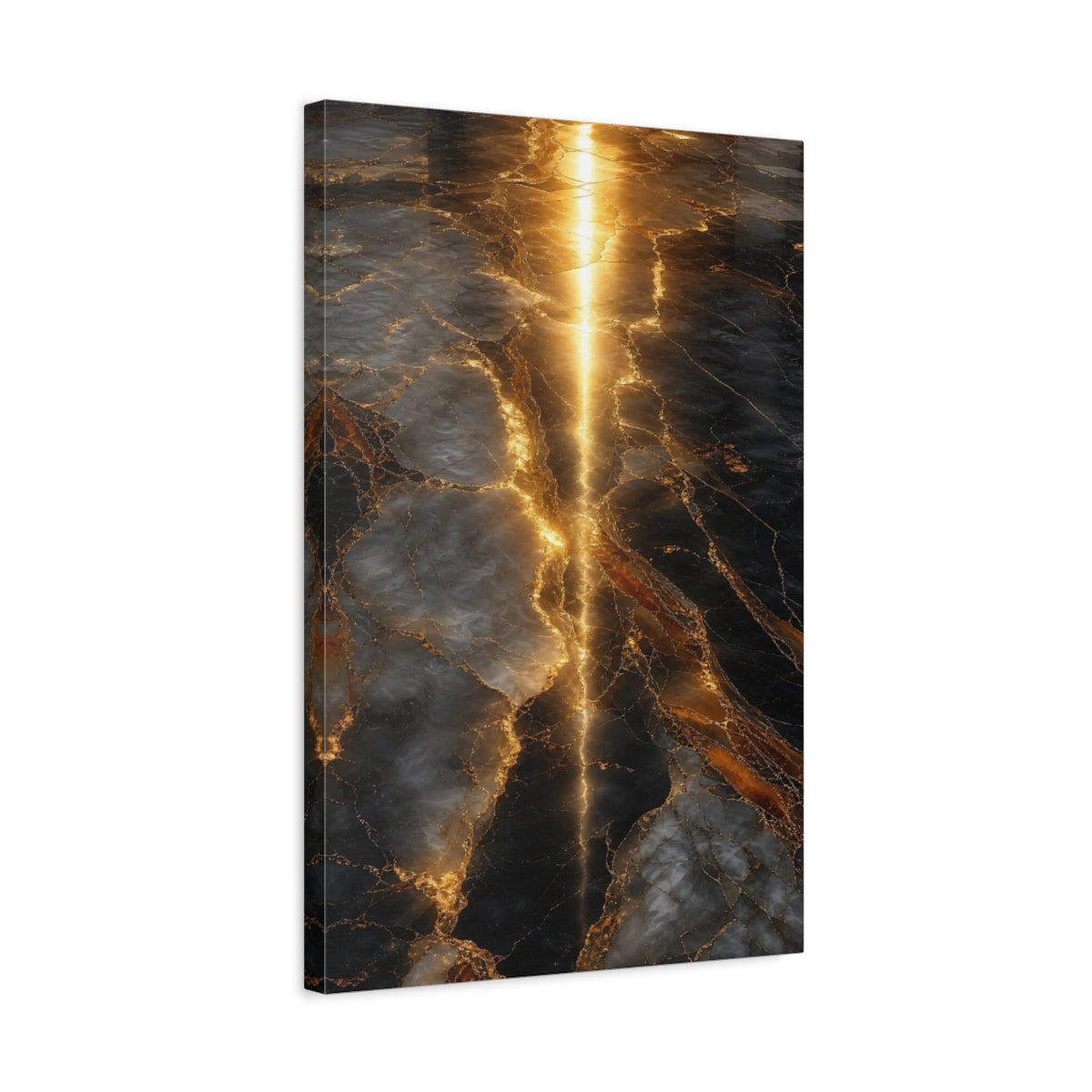 Side Mockup 3. Abstract Marble Pattern Gold And Black Marble shown as stretched canvas wall art