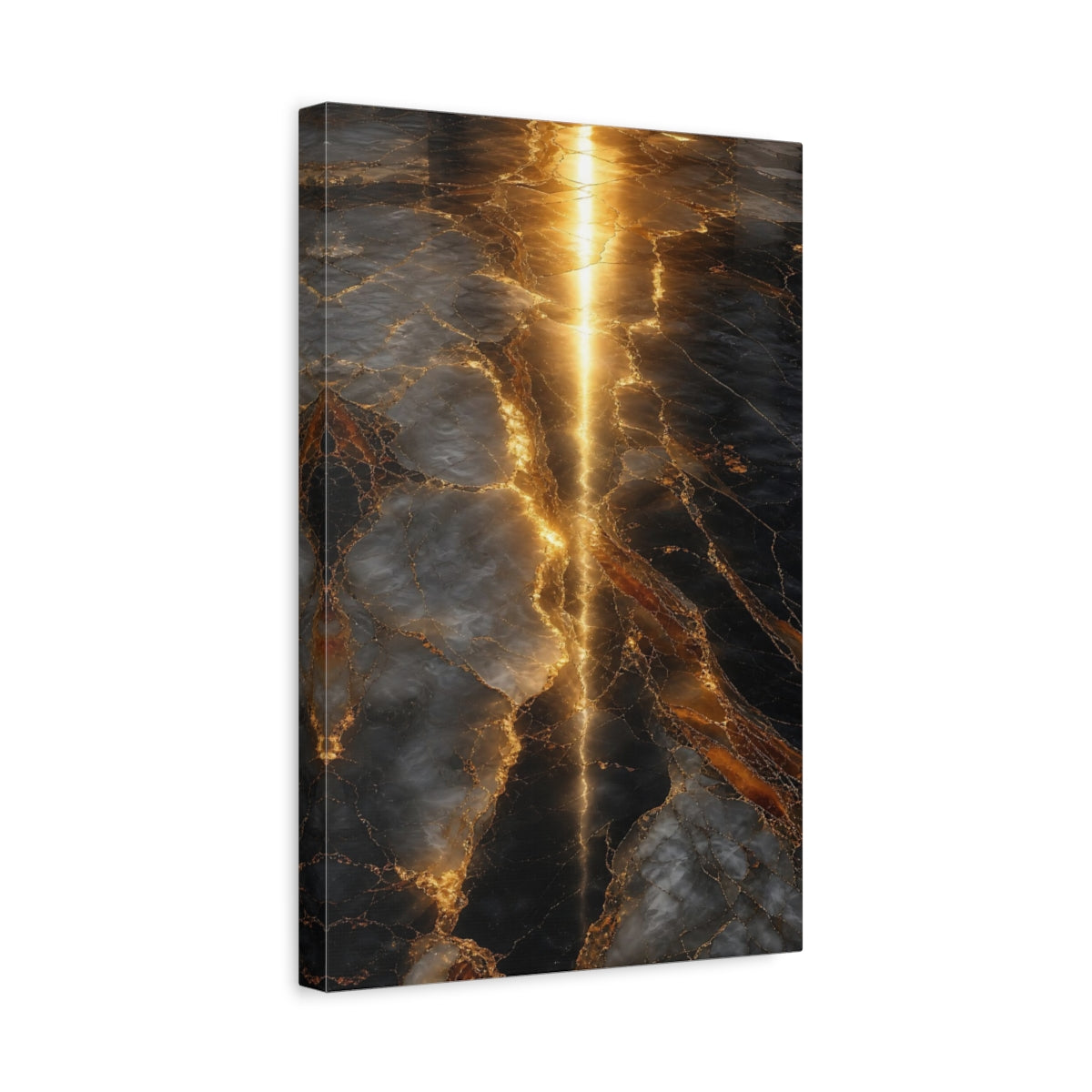 Side Mockup 4. Abstract Marble Pattern Gold And Black Marble shown as stretched canvas wall art