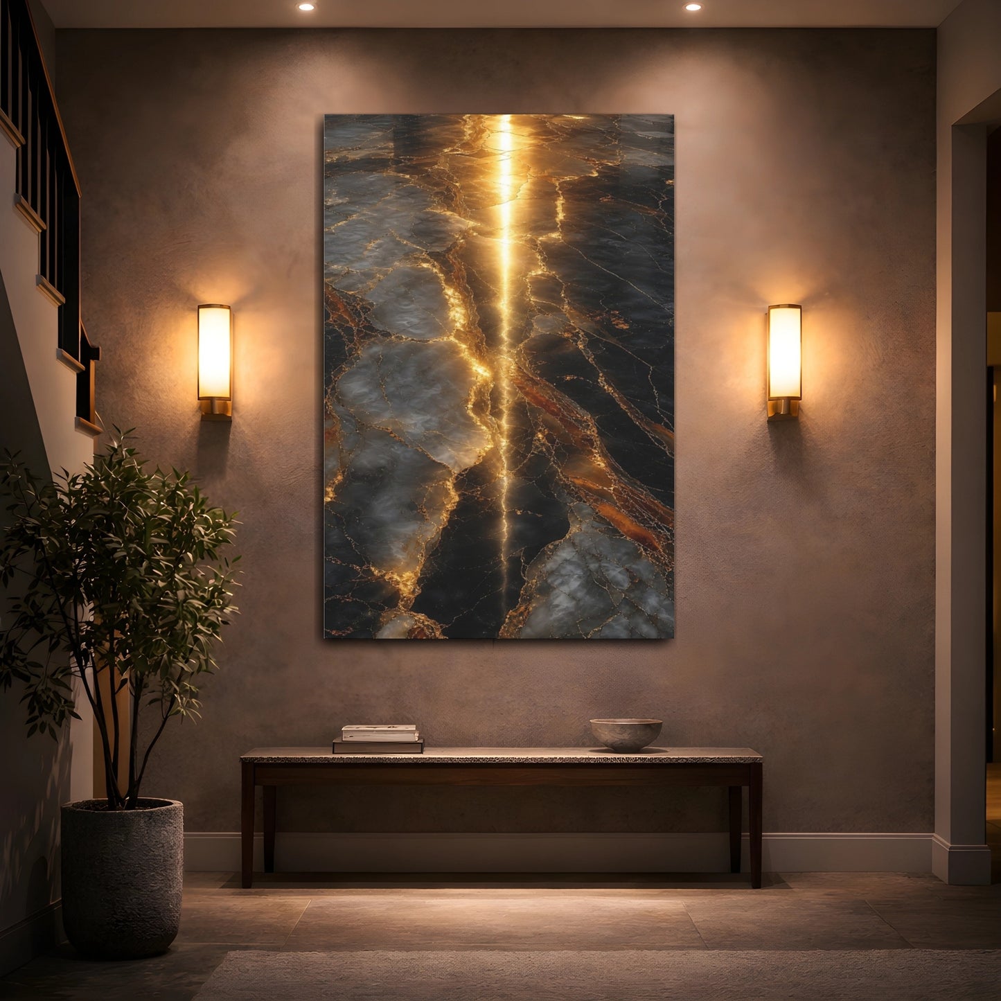 Mockup 2. Abstract Marble Pattern Gold And Black Marble shown as stretched canvas wall art