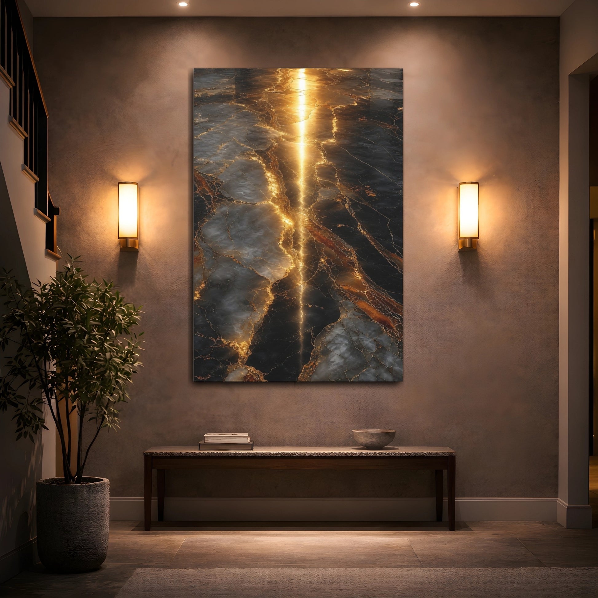 Mockup 2. Abstract Marble Pattern Gold And Black Marble shown as stretched canvas wall art