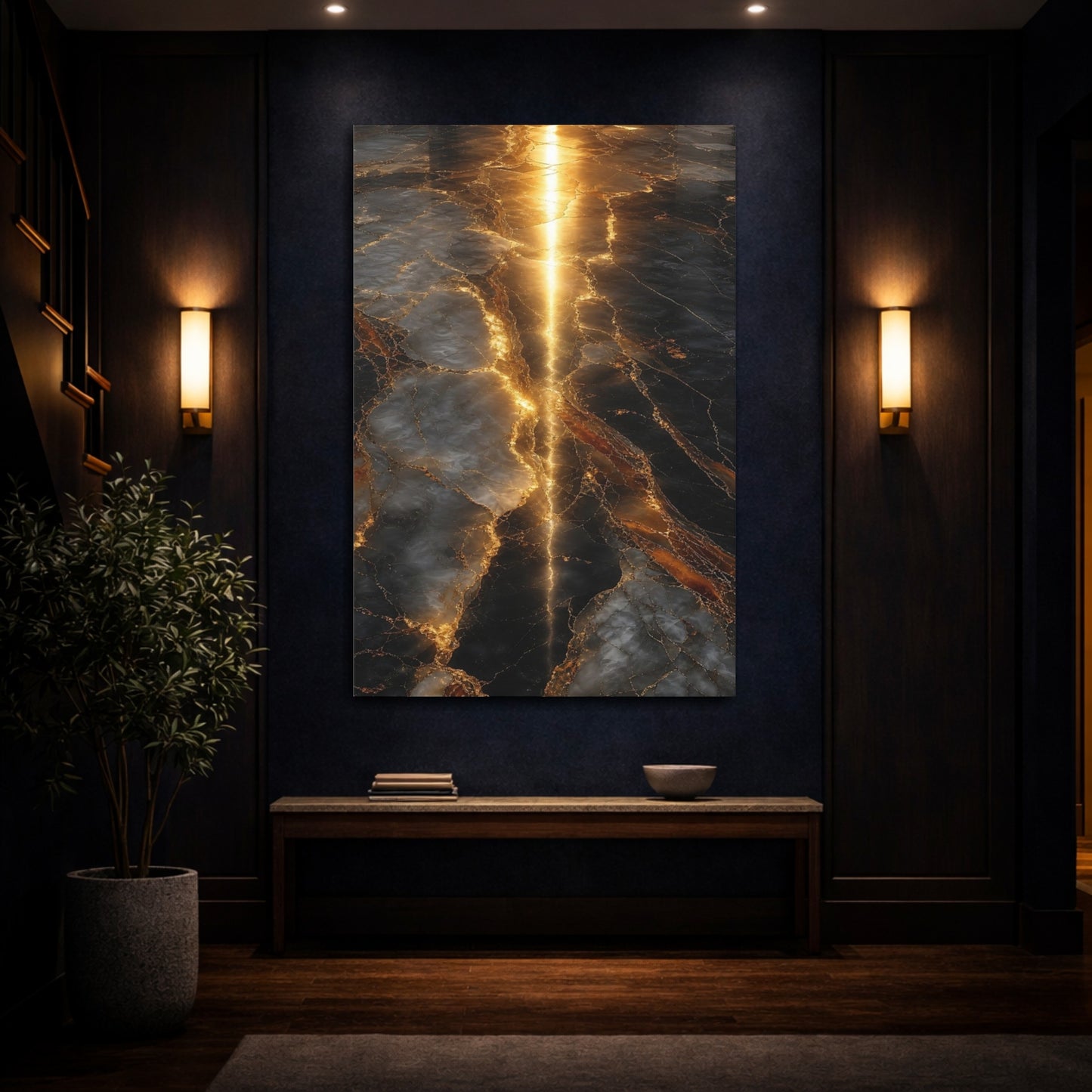 Mockup 4. Abstract Marble Pattern Gold And Black Marble shown as stretched canvas wall art