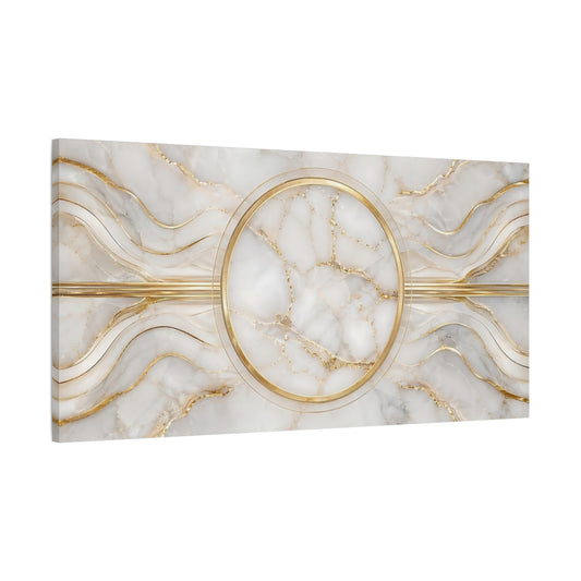 Main Mockup. Abstract Marble Pattern White And Gold shown as stretched canvas wall art