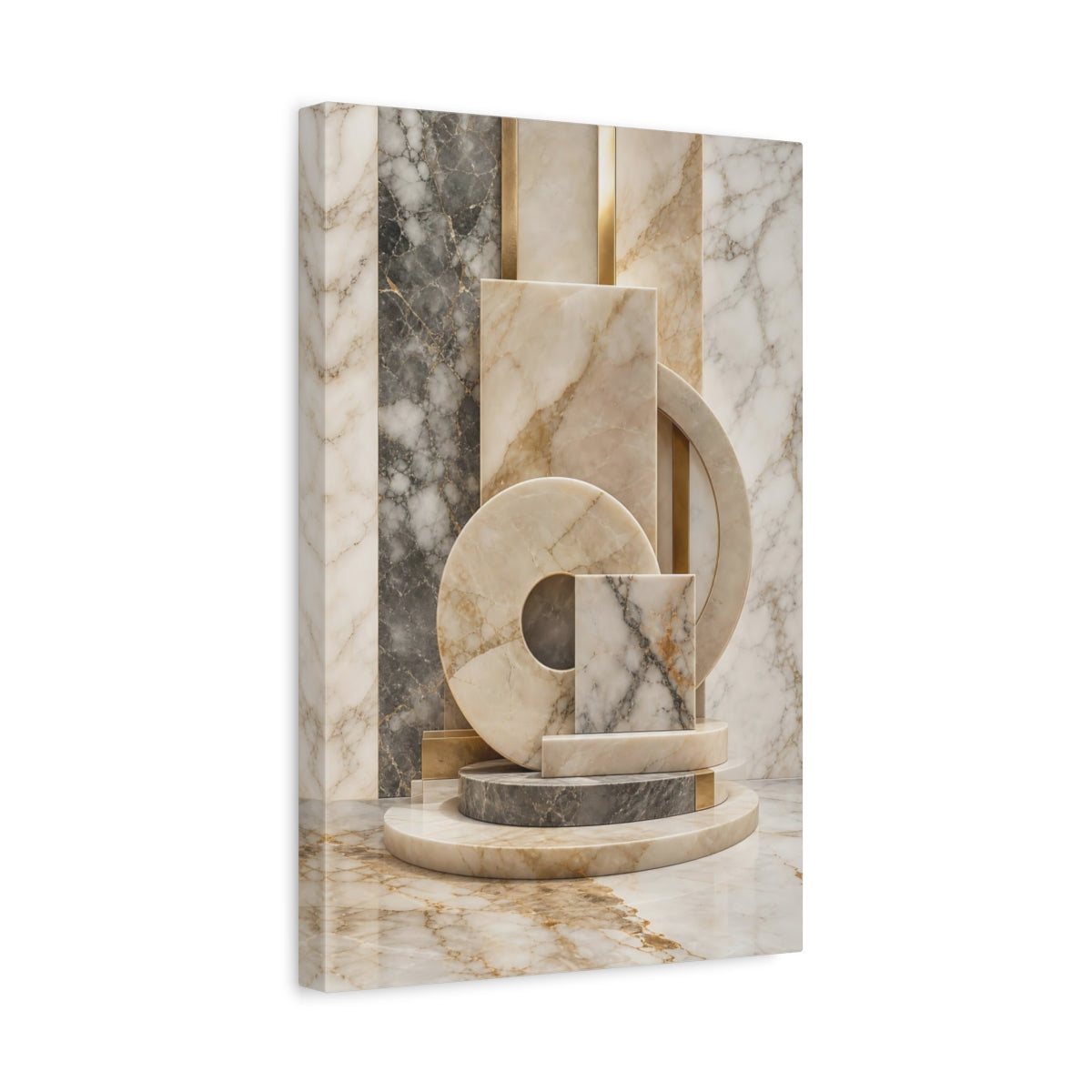 Side Mockup 4. Abstract Marble Sculpture Marble Gold shown as stretched canvas wall art