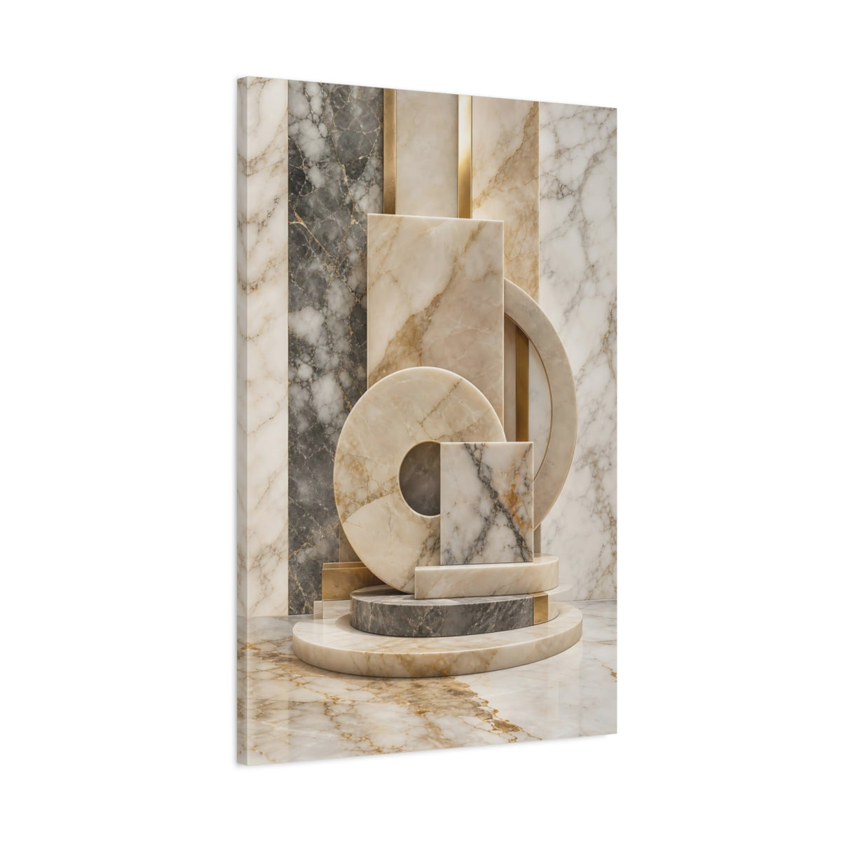 Main Mockup. Abstract Marble Sculpture Marble Gold shown as stretched canvas wall art