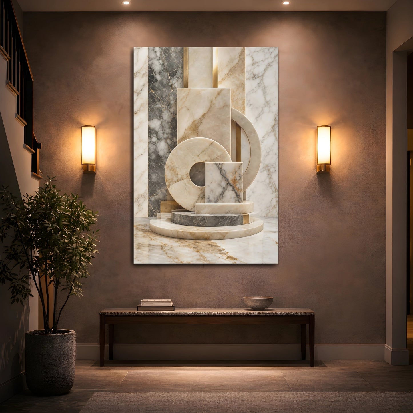 Mockup 2. Abstract Marble Sculpture Marble Gold shown as stretched canvas wall art