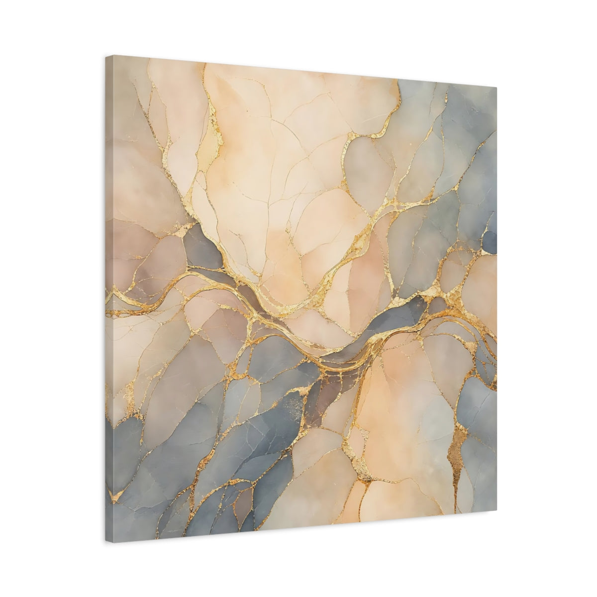 Side Mockup 3. Abstract Abstract Marble Soft Gold Marble shown as stretched canvas wall art