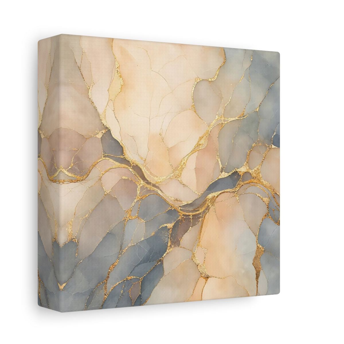 Side Mockup 2. Abstract Abstract Marble Soft Gold Marble shown as stretched canvas wall art