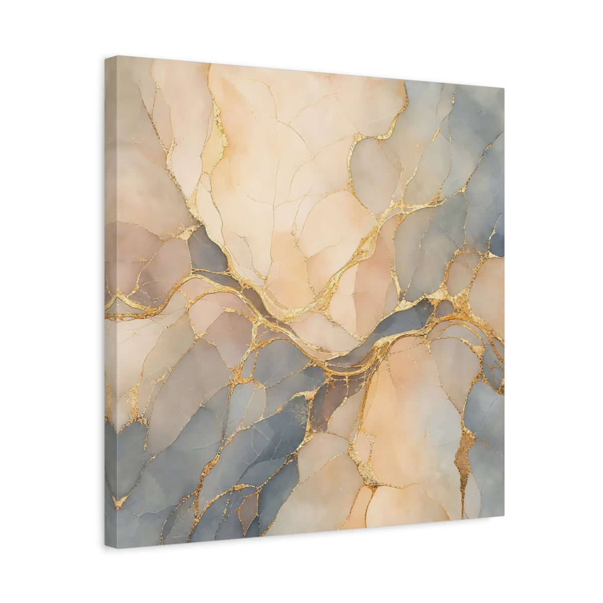 Side Mockup 5. Abstract Abstract Marble Soft Gold Marble shown as stretched canvas wall art
