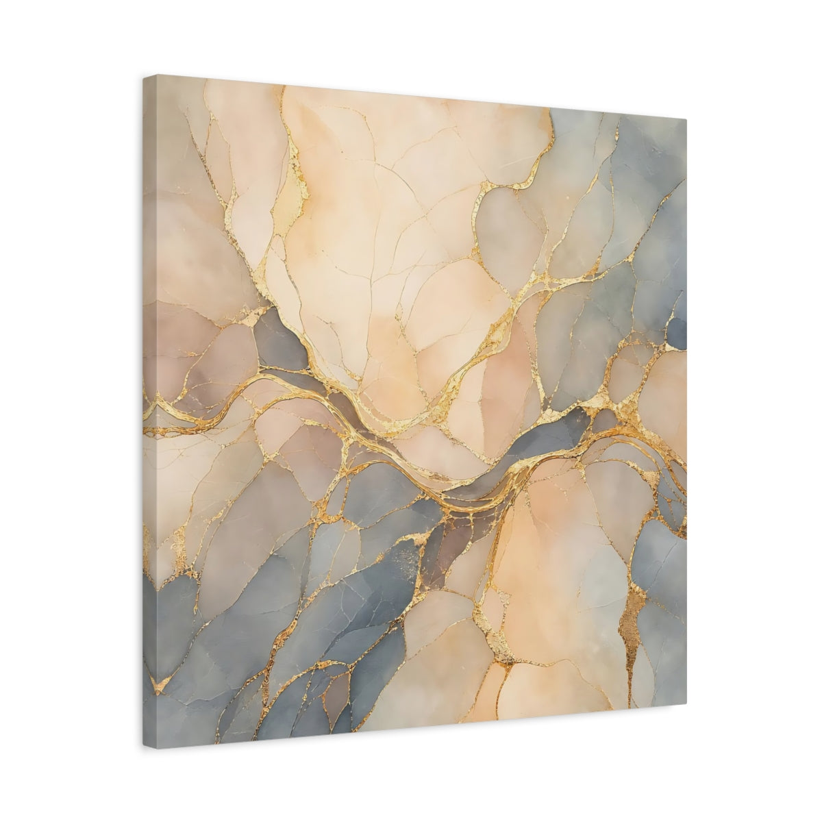 Side Mockup 4. Abstract Abstract Marble Soft Gold Marble shown as stretched canvas wall art
