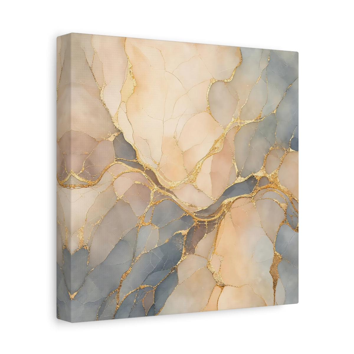 Side Mockup 9. Abstract Abstract Marble Soft Gold Marble shown as stretched canvas wall art
