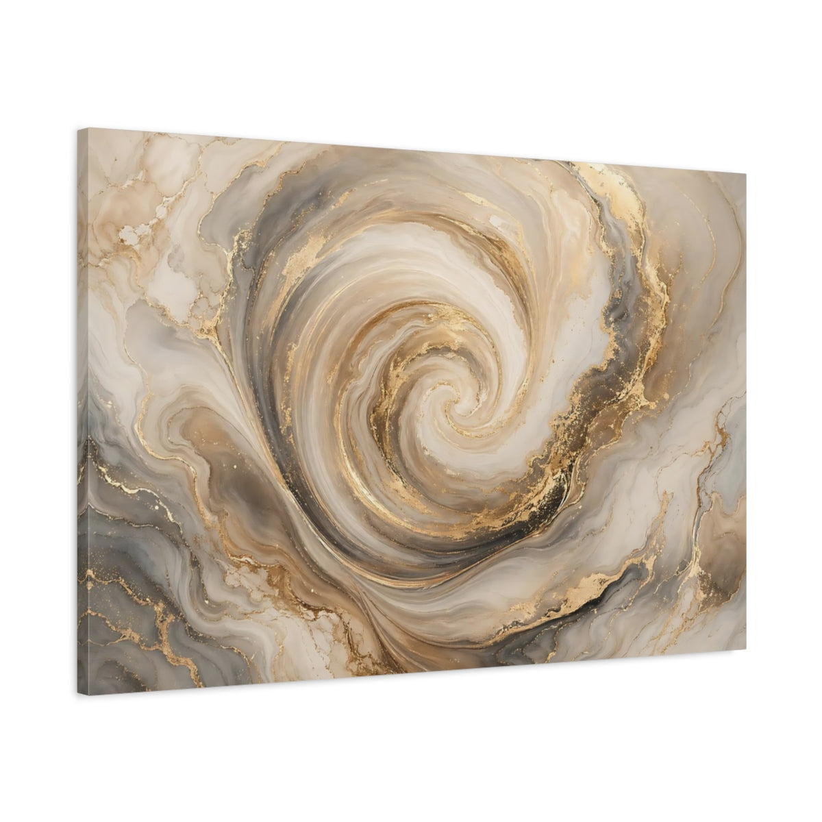 Main Mockup. Abstract Marble Swirl Gold And Gray shown as stretched canvas wall art