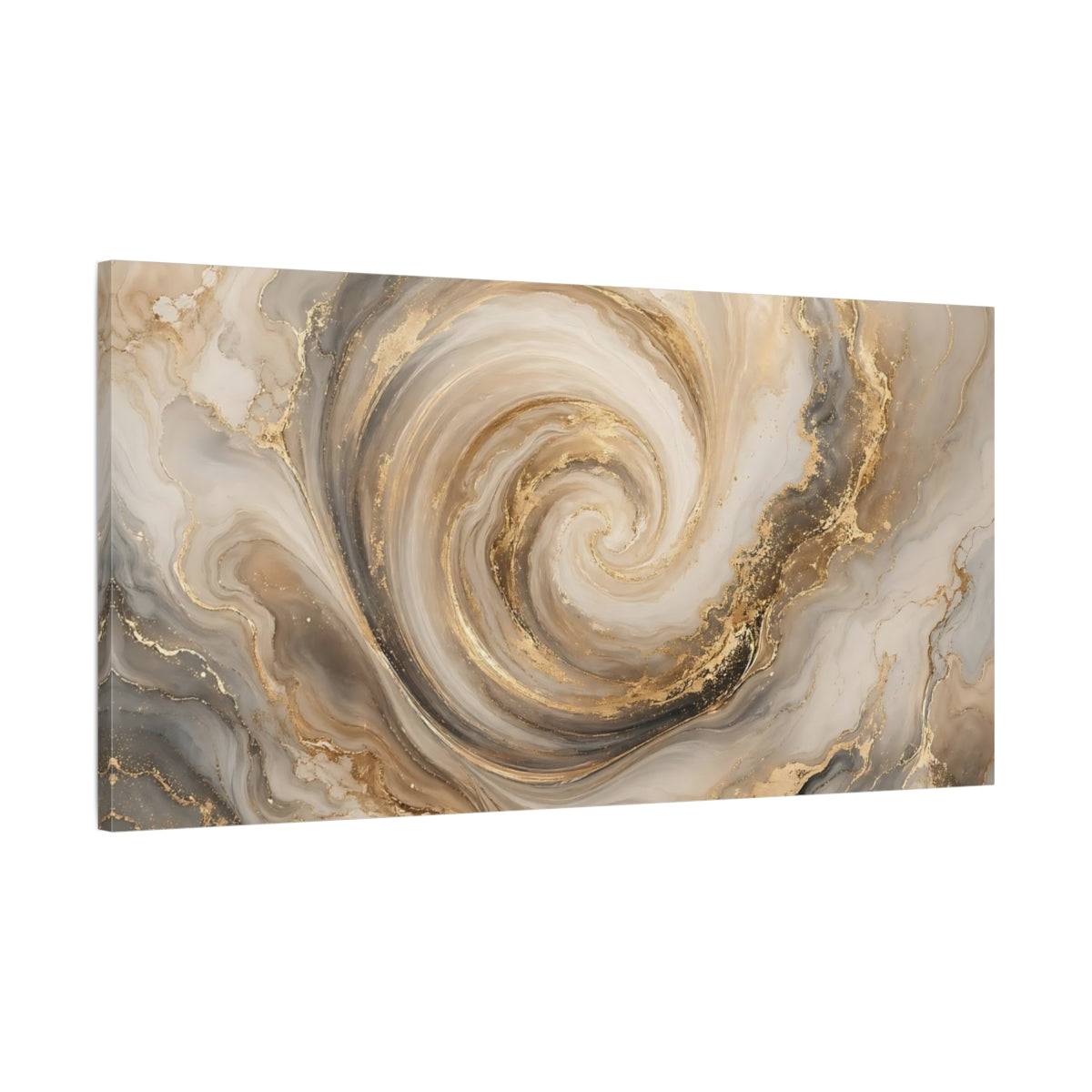 Main Mockup. Abstract Marble Swirl Gold And Grey shown as stretched canvas wall art