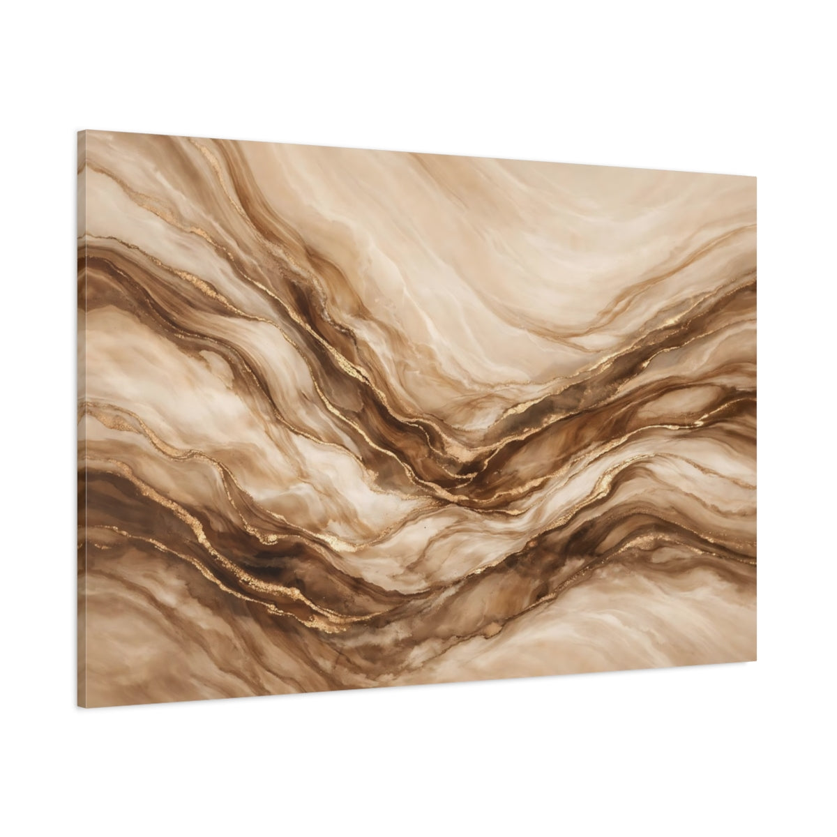 Main Mockup. Abstract Marble Texture Beige And Gold shown as stretched canvas wall art