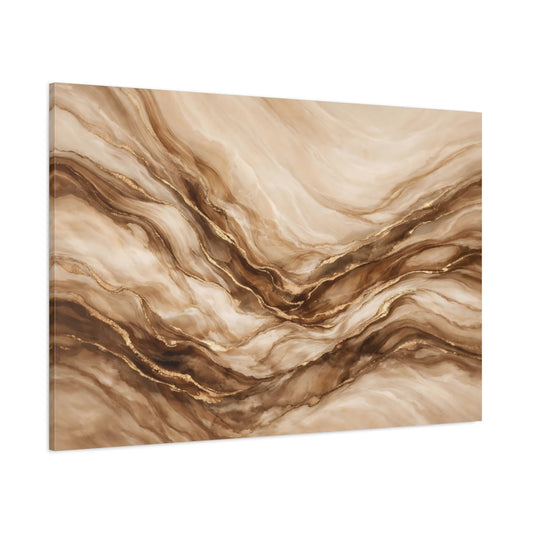 Main Mockup. Abstract Marble Texture Beige And Gold shown as stretched canvas wall art