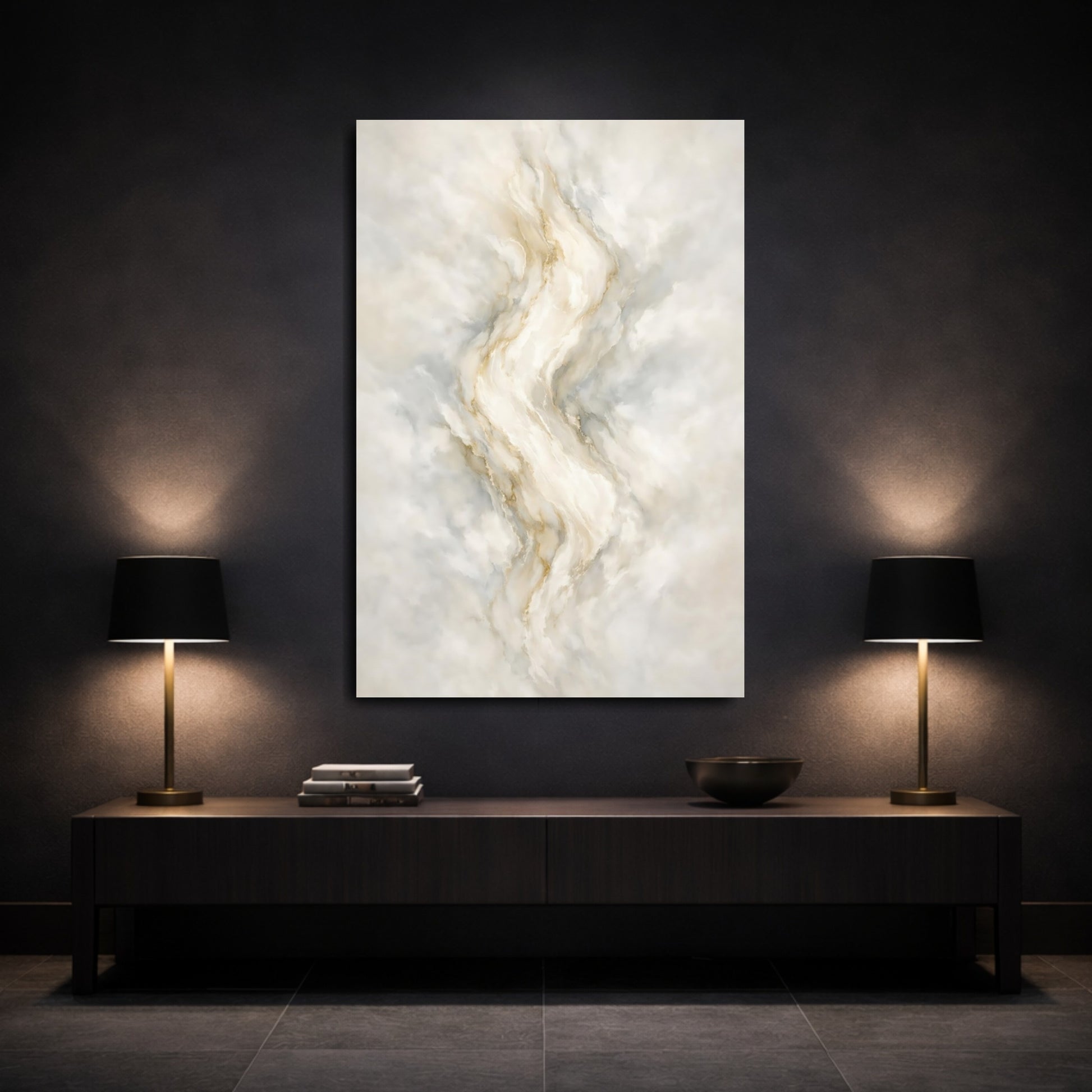 Mockup 2. Abstract Marble Texture Beige Gold Abstract shown as stretched canvas wall art