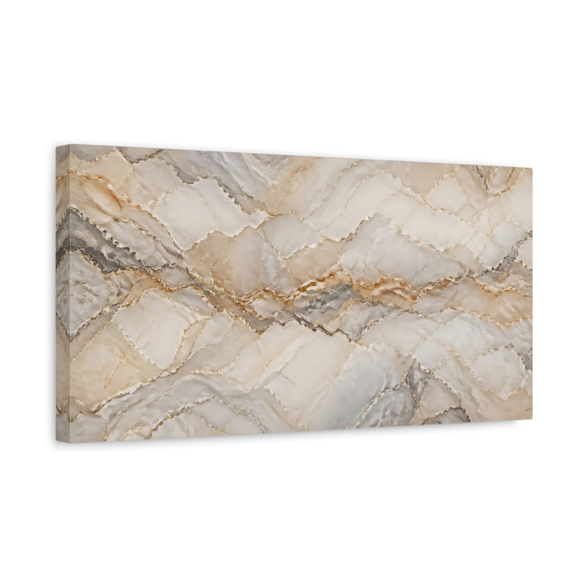 Side Mockup 3. Abstract Marble Texture Beige Grey Marble shown as stretched canvas wall art