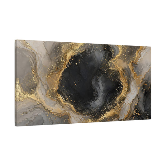 Main Mockup. Abstract Marble Texture Black And Gold shown as stretched canvas wall art