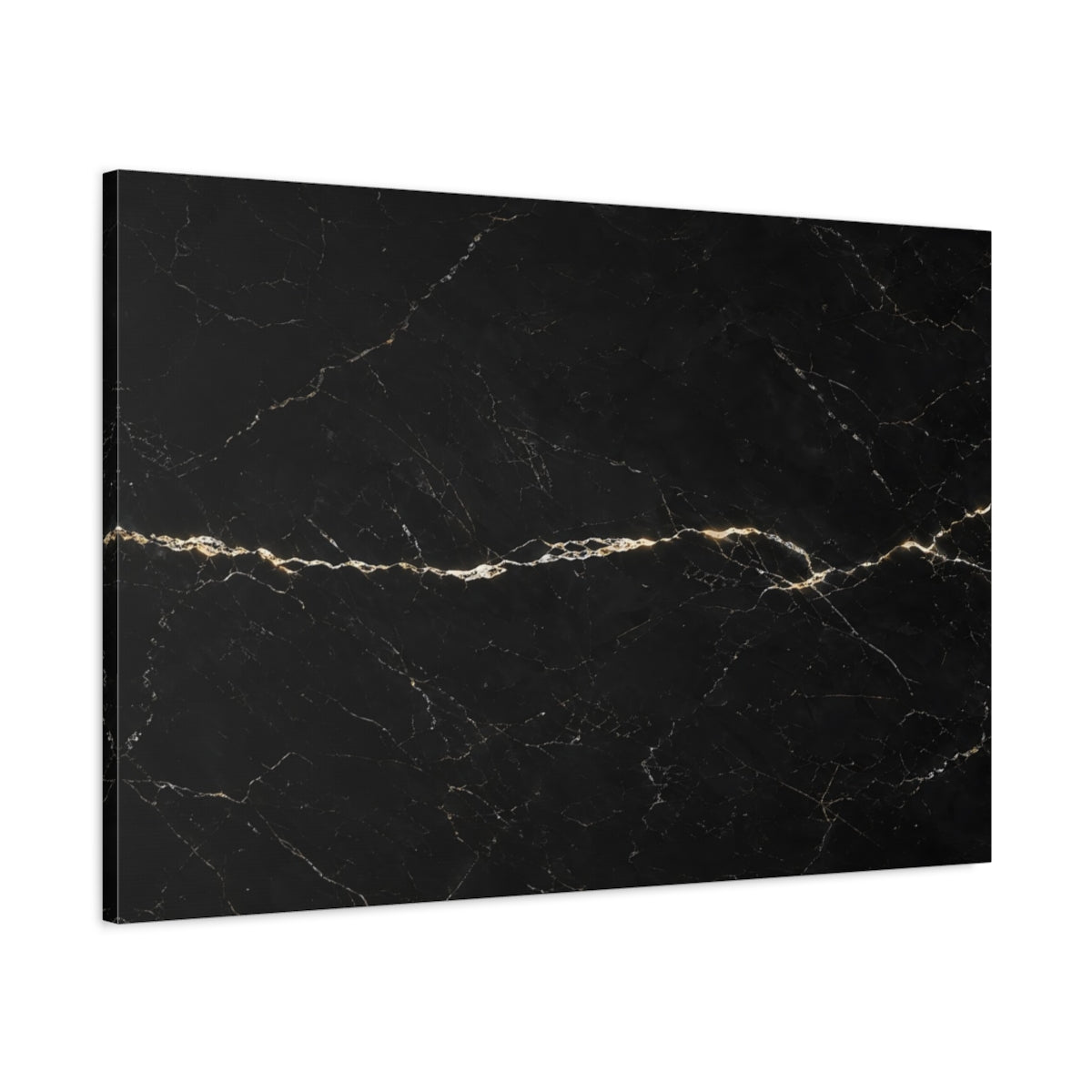 Main Mockup. Abstract Marble Texture Black And Gold shown as stretched canvas wall art