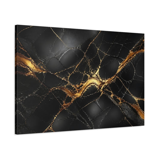 Main Mockup. Abstract Marble Texture Black And Gold shown as stretched canvas wall art