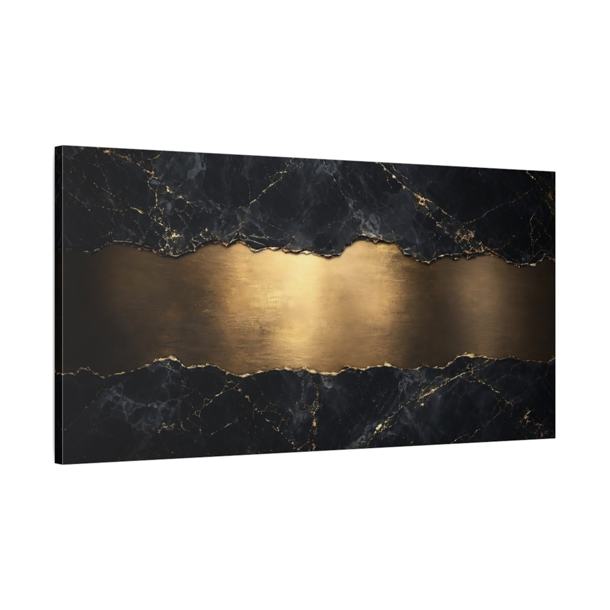 Main Mockup. Abstract Marble Texture Black And Gold shown as stretched canvas wall art